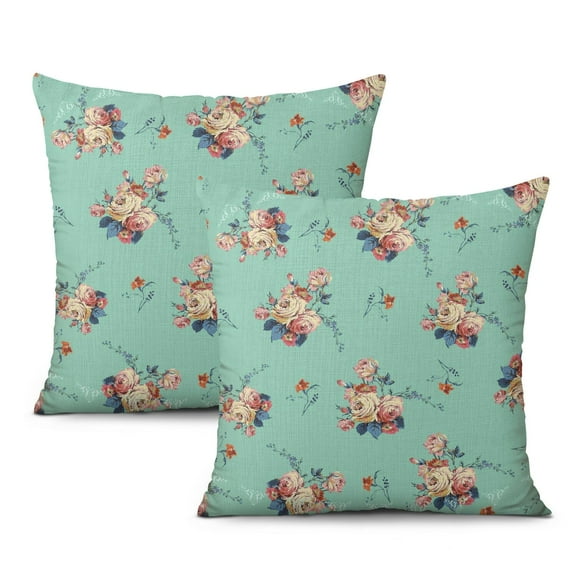 Green Floral Pillow Covers 16x16 Inch Linen Decorative Square Throw Pillow Covers for Home Sofa Bedroom Outdoor Indoor
