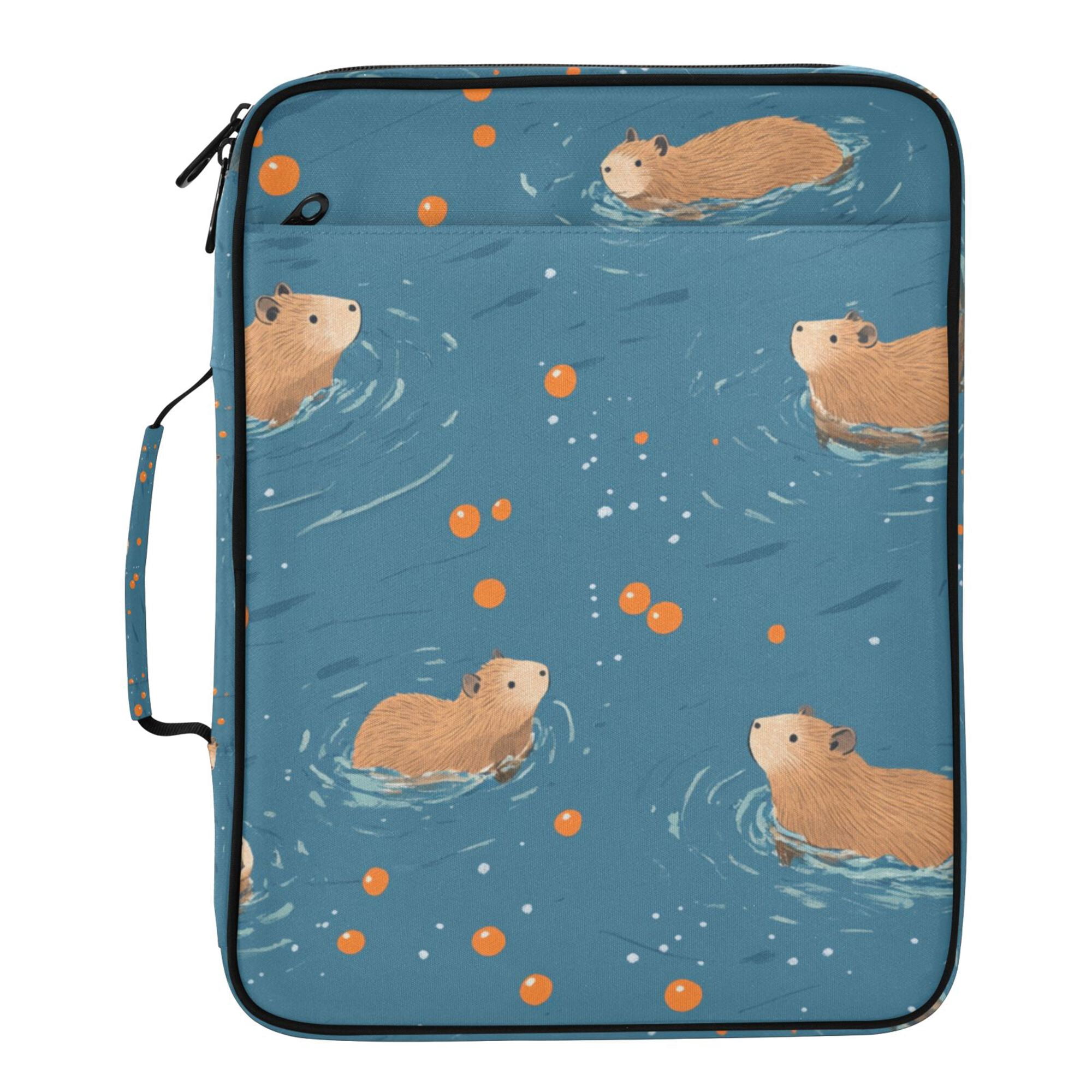 FORMRS Accordion File Folder A4 Size 7-Pocket Expanding Document Organizer Bag with 3 Ring Binder, Capybaras Swimming