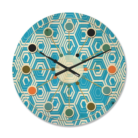 Designart 'Hexagon Retro Pattern IV' Mid-Century Modern Wood Wall Clock
