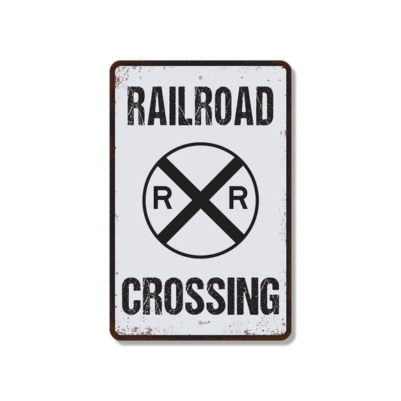 Railroad Crossing 13 Inch x 20 Inch Novelty Plastic Sign Stop Look Listen Durable Weatherproof UV Protected Perfect for Garages Playrooms Man Caves Fun Gift for Train Fans Collectors