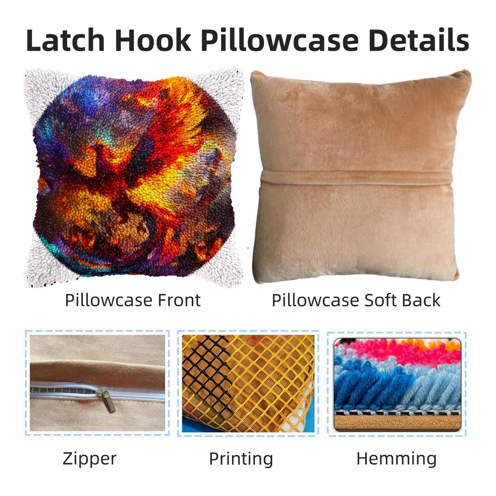 Red Bird Flying in Fire DIY Latch Hook Pillow Kits for Adults Printed Pillowcase Crochet Yarns Hooking Handmade Pillow Cover Cushion for Home Sofa Decoration 17x17inch(2)