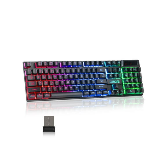 CHONCHOW Wireless Gaming Keyboard, Rechargeable 104 Key Rainbow LED Light Up Keyboard for PC PS4 PS5 Xbox One Laptop, Teclado inalmbrico, Black (Wireless)