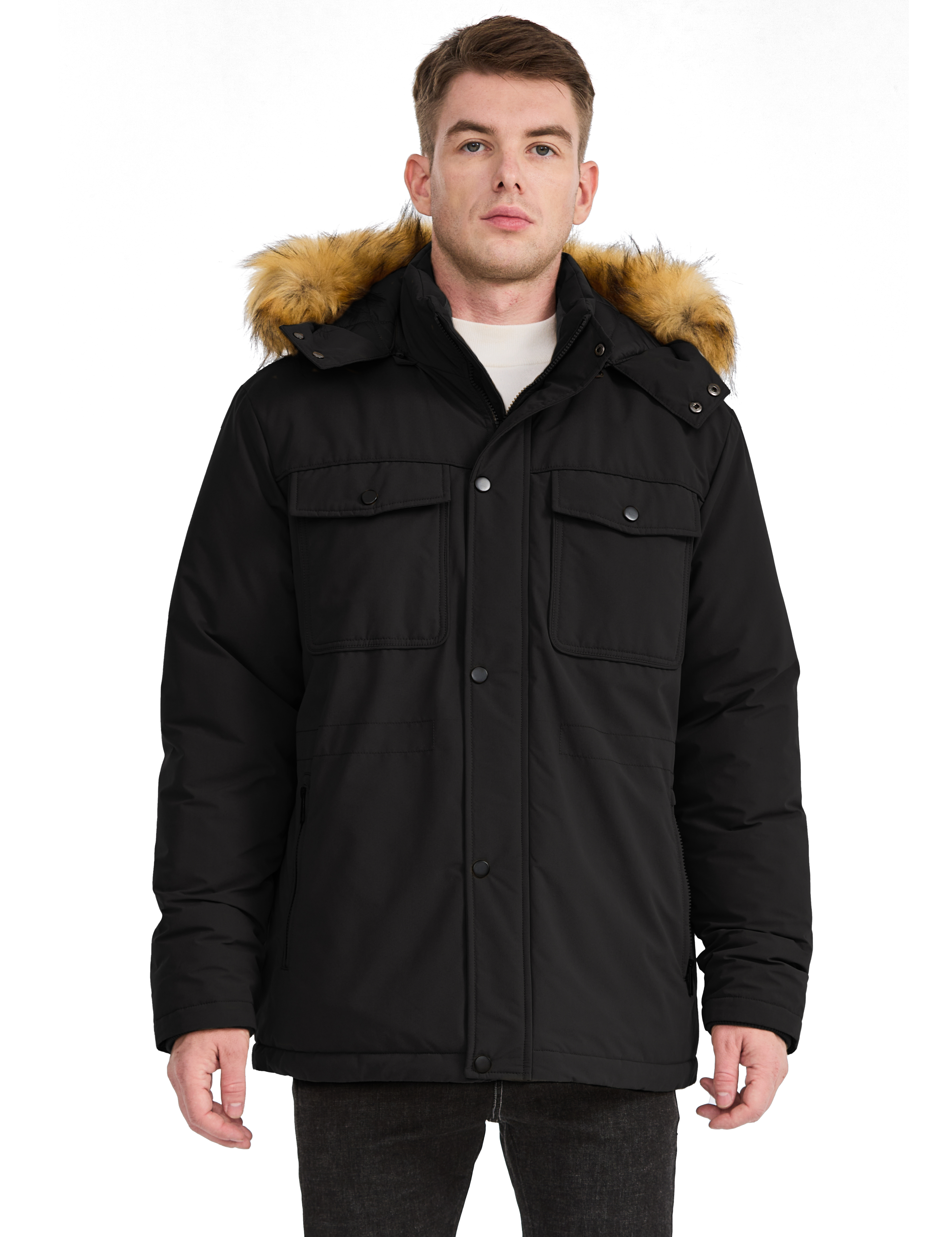 WenVen Men's Winter Parka Jacket, Black photo 2