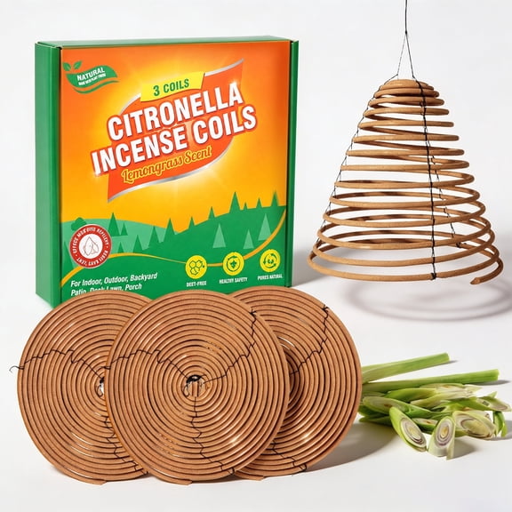 SCENTORINI Citronella Coils Outdoor, Hanging Citronella Incense Coils with Lemongrass Oil for Patio, Backyard and Camping, 3 Pack (6")