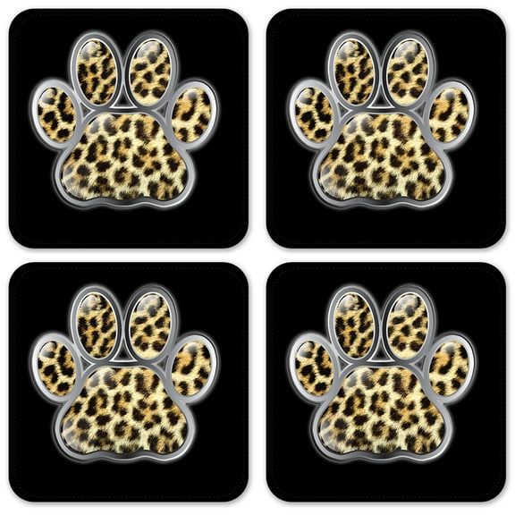 Vinyl Drink Coasters - Set of 4 - Leopard Paw