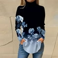 thumbnail image 2 of UoCefik Women's Plus Size Tops Long Sleeve Tee Turtleneck Shirts Winter Mock Neck Tunic Tops Floral Print Loose Fit Blouses Sweatshirts Cute Fall Clothes Dark Blue XXL, 2 of 5