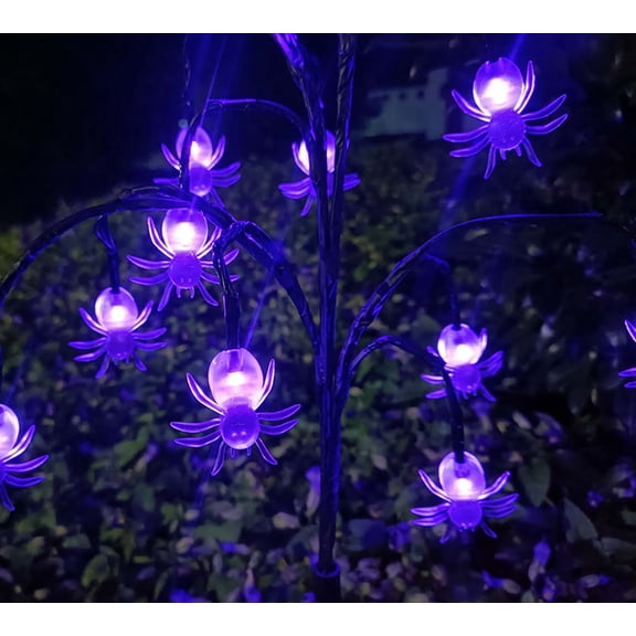 Wadada Solar Halloween Pathway Lights, Purple Spider Swaying Halloween Lights Outdoor, Solar Powered Waterproof Spooky Halloween Decorations Stake Lights for Garden Yard Patio Pathway Decorations