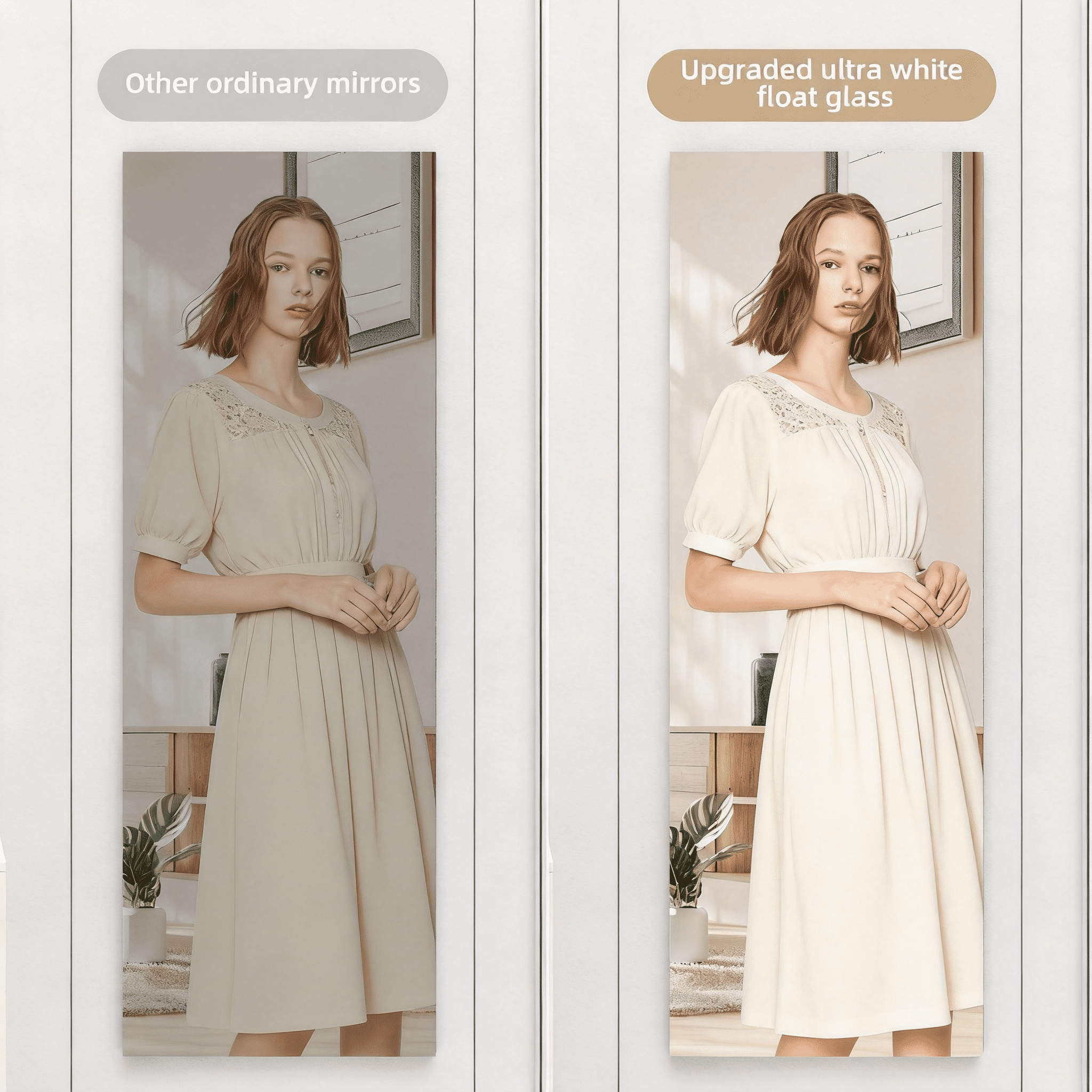 Door Mirror Full Length, 47"x 16" Full Body Over The Door Hanging Wall Mounted Mirror for Bedroom, Living Room, Cloakroom, Square White