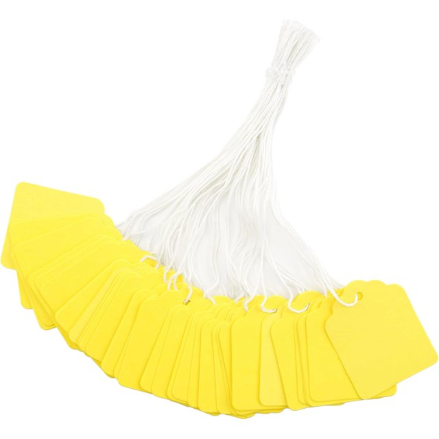 joycraft 200PCS Price Tags, 45mm x 35mm Price Tags with String Attached, Yellow Merchandise Hanging Labels, Writable Marking Tags for Jewelry, Clothing and Gift Tags