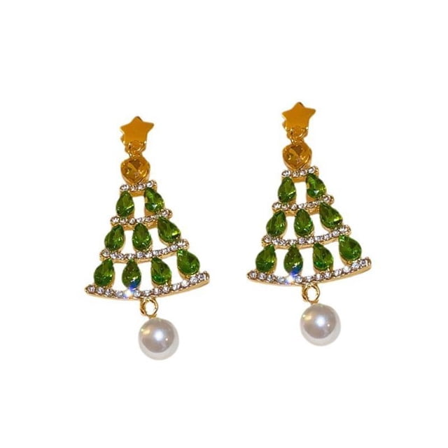 Pendientes colgantes,Pendientes colgantes navideños para mujer Pendientes colgantes,Pendientes de árbol de Navidad colgantes Mujer colgando,Pendientes colgantes con diamantes de imitación