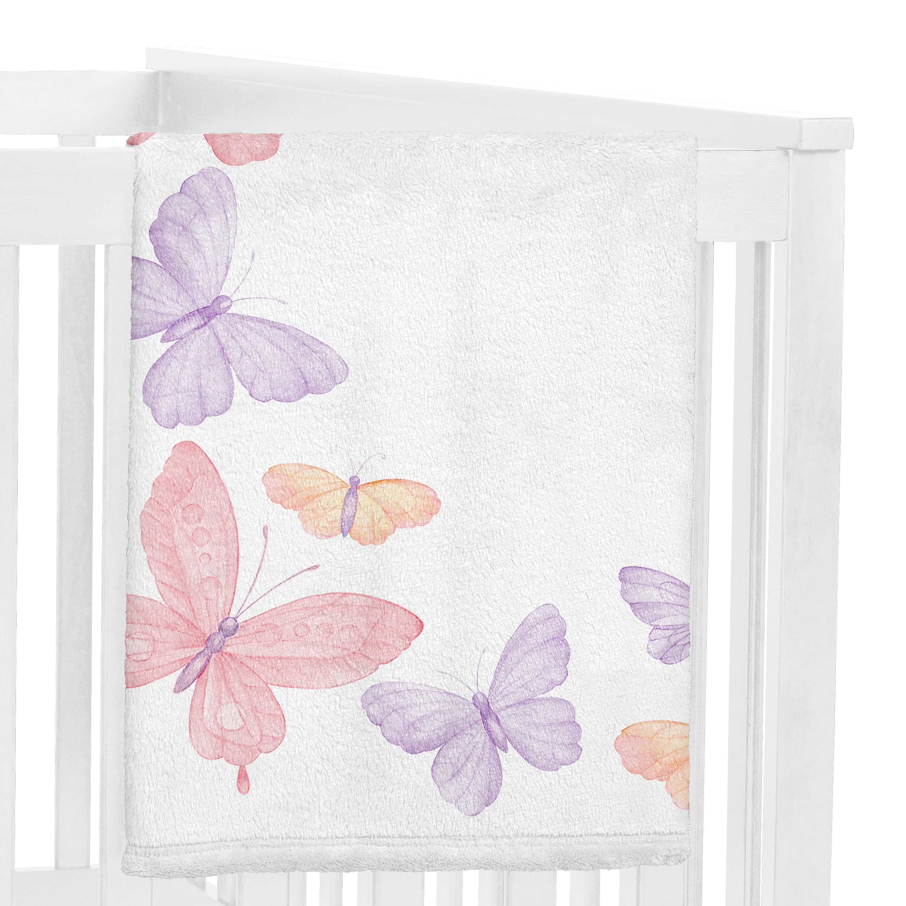 Sweet Jojo Designs Butterfly Blush Pink and Purple Girl Fleece Milestone Baby Blanket Set 3 Piece