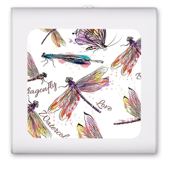 Plug in Dimmable LED Night Light with Dusk to Dawn Auto Sensor, Adjustable Brightness, Warm Light, Auto On/Off Nightlight for Bathroom, Hallway, Nursery, Bedrooms - Dragonfly Love