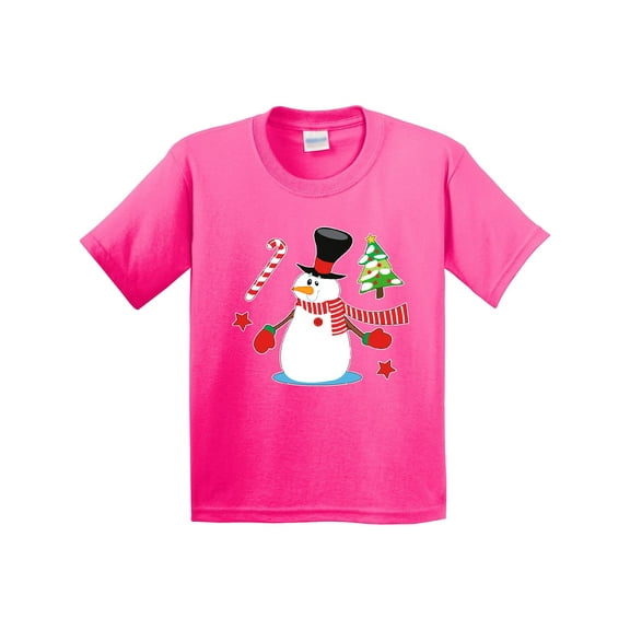 Inktastic Top Hat Snowman with Christmas Tree and Candy Cane Youth T-Shirt