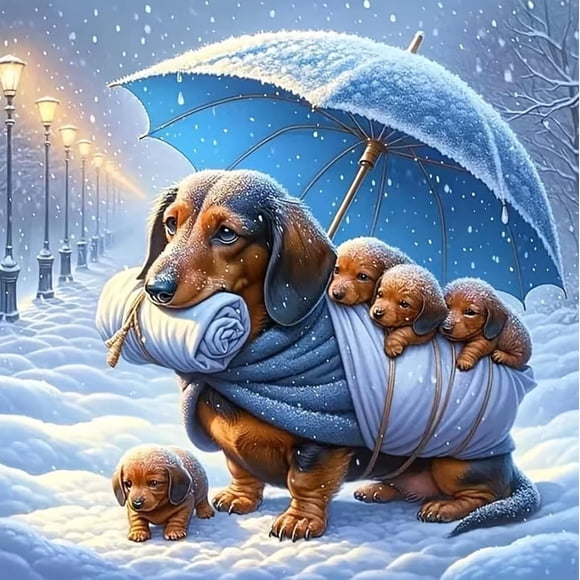 Adult Dog-Themed Diamond Painting Kit — Beginner-Friendly Full-Drill Winter Diamond Art — Round 5D "Dog Family" Design — Gem Art Painting DIY Craft Kit — 11.8 x 11.8 Inches (Unframed),Multicolor