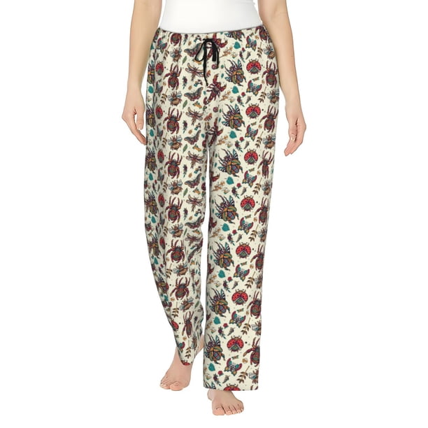 Fotbe Insects A Pantalones de Pijama para Mujer, Pantalones de Dormir, Pantalones Pj con Cordón y Bolsillos-3X-Large