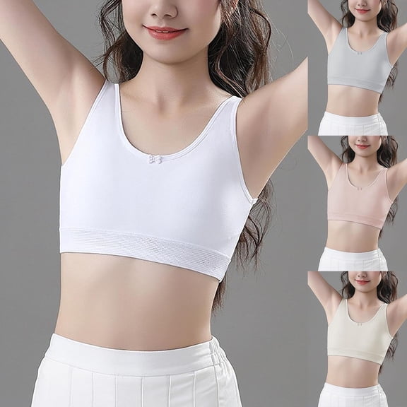 Swuxness Toddler Big Girls Training Bras Solid Color Double Layer Poke Bralette Crop Cami Soft Padded Stretchy Breathable