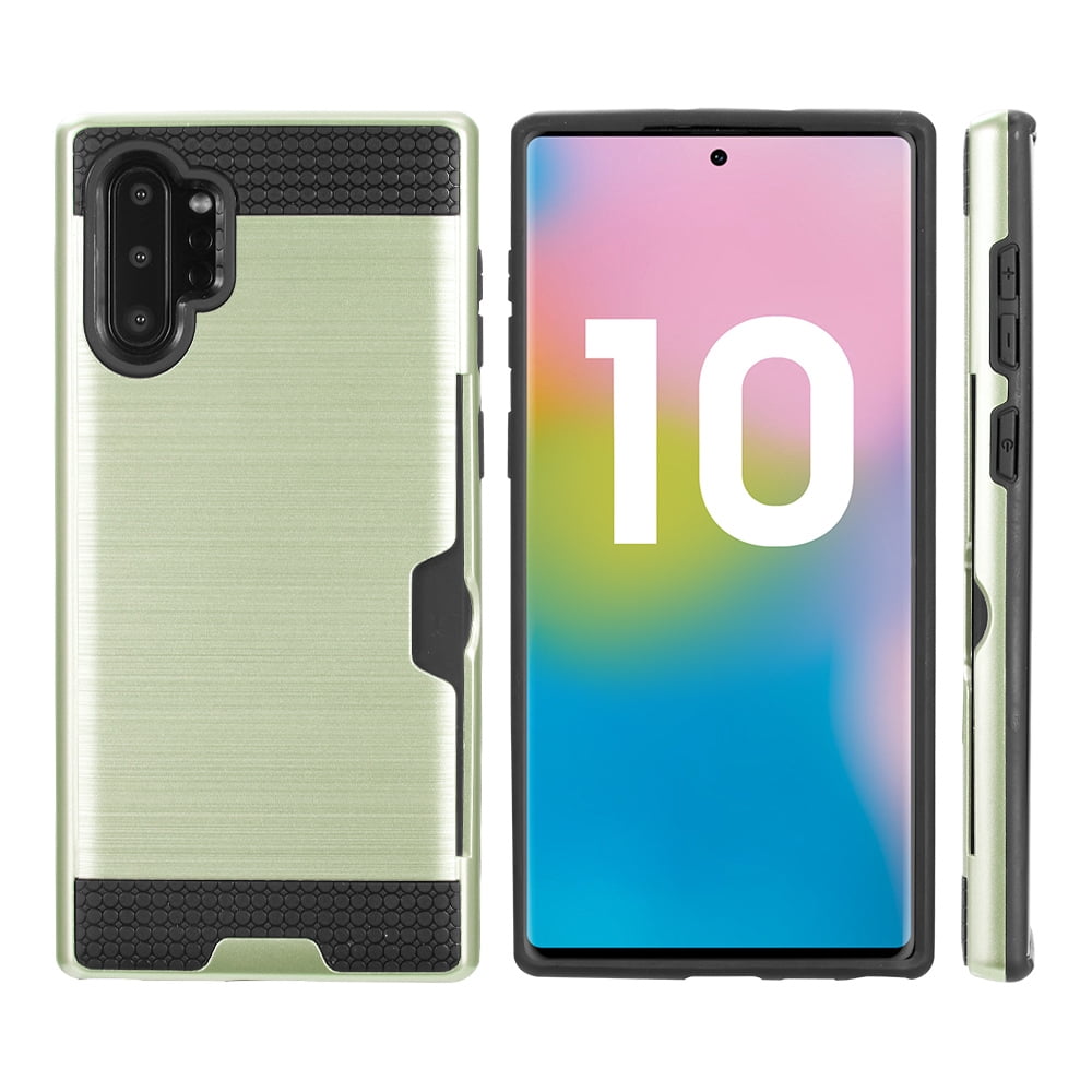 Rugged Hybrid Case Designed for Galaxy Note 10+/10+ 5G (2019) With Credit Card Slot And Rotating Ring Holder (Gold)