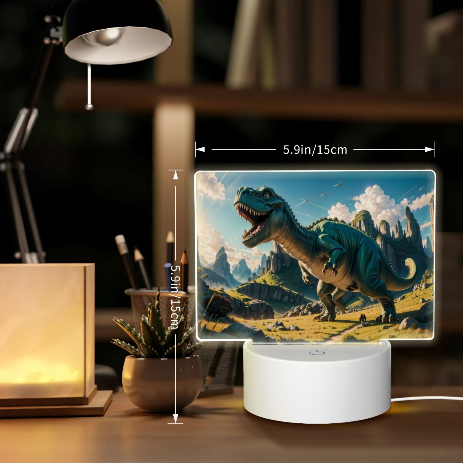 Vsdgher Cute Green Dinosaur Blue Sky Rectangular Acrylic Night Light Acrylic Sleep Night Light Friend Gifts for Birthday Gifts for Women Teens Boys Girls