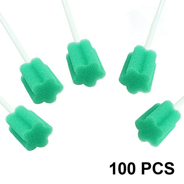 100 Count Unflavored Disposable Oral Swabs, Tooth Shape for Oral Cavity Cleaning Sponge Swab Individually Wrapped