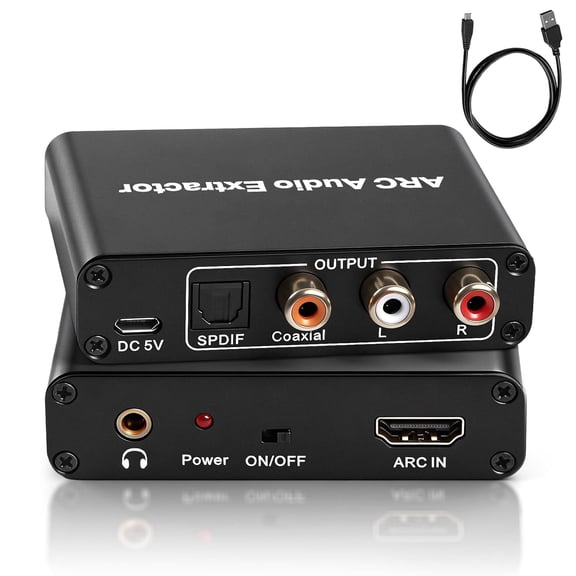 Audio Adapter, ARC Audio Extractor 192KHz Analog-to-Digital Converters DAC Converter, with SPDIF, Coaxial, 3.5mm, RCA Stereo, ARC to RCA Optical Audio Adapter Extractor for HDTV,DVD,Game Consoles