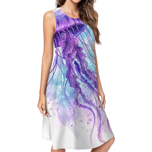 Watercolor Jellyfish Spring Summer Dresses For Women Fashion Dress Casual Sleeveless Loose Sundress With Pockets