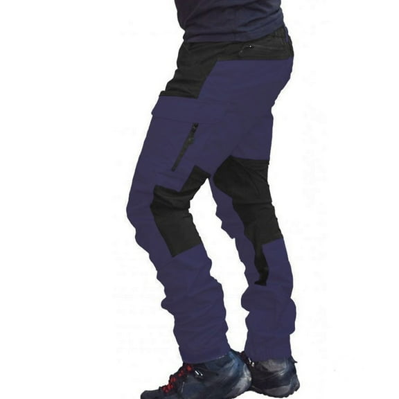 JUUYY Men's Colorblock Fashion Outdoor Hiking Pants Casual Quick Dry Lightweight Travel Climbing Cargo Pants with Pockets Black XXXXL