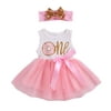 Suanret 2Pcs Baby Girls Pink Donut Tutu Birthday Dress Headband Outfits 0-24M