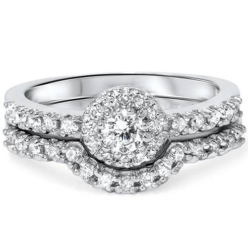 Pompeii 1ct Halo Diamond Engagement Wedding Ring Set 10K White Gold (I/J,I2-I3)