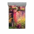 thumbnail image 2 of Forest Bedding Set with Sheet & Covers, Fairy Majestic Landscape Autumn Trees in Woodland Natural Garden in Ukraine, Printed Bedroom Decor 2 Shams, 4 Sizes, Red Green Brown, by Ambesonne, 2 of 3