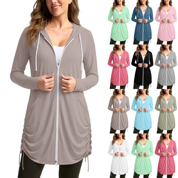 Women's UPF 50 Swim Cover Up Sun Protection Hoodie Long Jacket SPF Lightweight Beach Cover Ups for Women