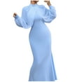 thumbnail image 2 of Qulqfy Long Sleeve Womens Fall Wedding Guest Dress Blue Maxi Fashion Bodycon Turtleneck Mesh Dresses Dress for Women M, 2 of 3