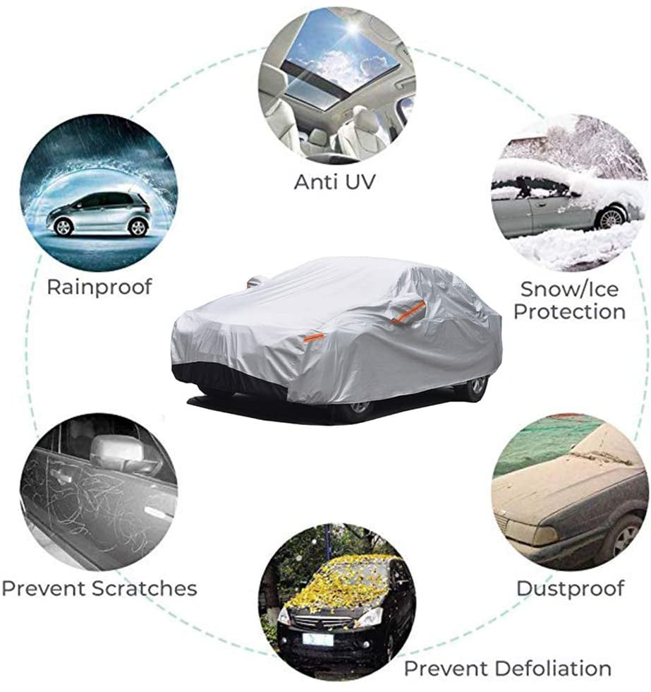 Sun Rain Uv Protection Fit Sedan 6 Layer Heavy Duty Outdoor Cover GUNHYI Car Cover Waterproof All Weather for Automobiles Length 165-175inch 