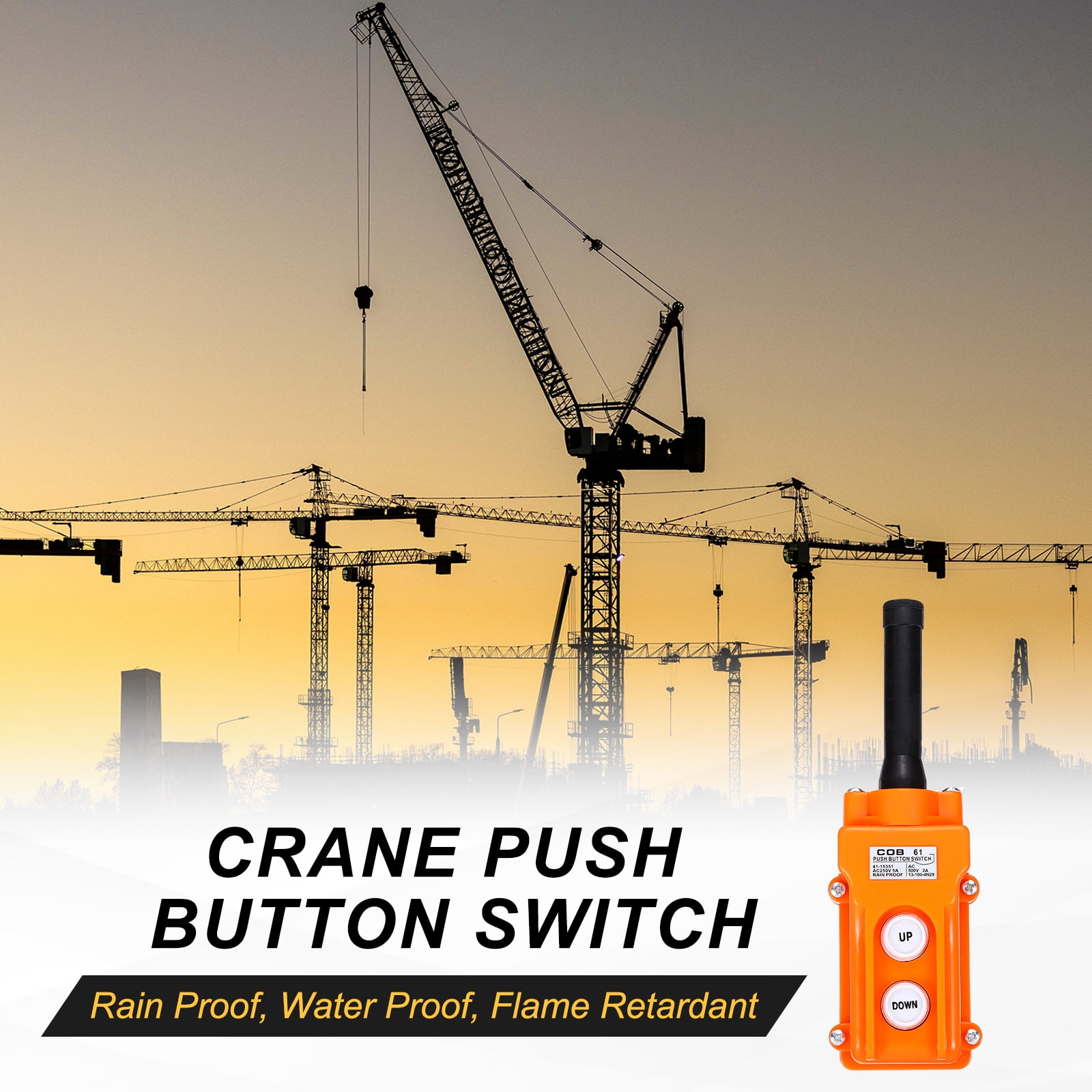 Uxcell 2 Pcs Rain Proof Hoist Crane Push Button Switch, Up Down Switch Pendant Control Station Momentary COB-61, 2 Way Orange