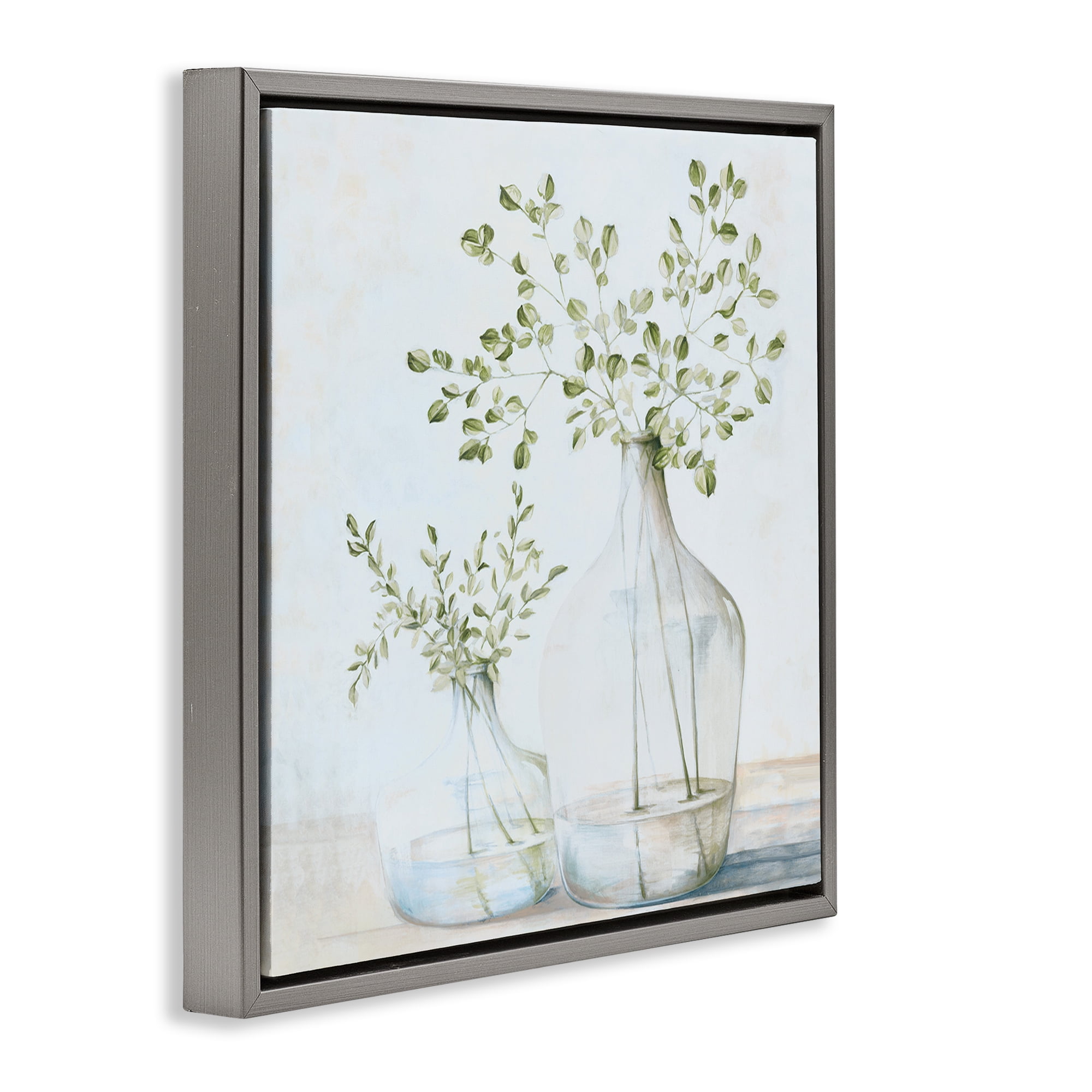 Stupell Industries Charming Vase Still Life Botanical & Floral Painting Gray Floater Framed Art Print Wall Art, 25 x 25