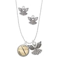 thumbnail image 1 of Delight Jewelry Silvertone Domed Music - Flute Silver tone Guardian Angel Charm Necklace and Stud Earrings, 1 of 4