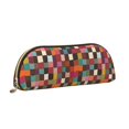 thumbnail image 3 of Leather Semi-Circular Storage Bag 7.5×2.6×1.4in Single Pocket Design Semi-Circular Shape Can Be Used As A Storage Pen Makeup Bag Tan Houndstooth Vintage Texture Hand-Drawn Sketch_1, 3 of 7