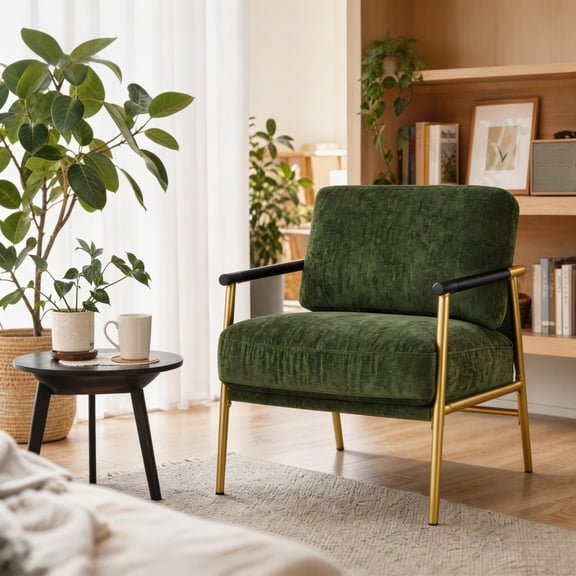 Jivora 27.56" Modern Accent Chair Plush Velvet Armchair with Metal Frame Wooden Armrests