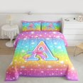 thumbnail image 3 of Homewish Cartoon Bowknot Monogrammed Bedding Comforter Set, Initial A Letter Twin Comforter Sets, Glitter Stars Rainbow Reversible Bedding Set, Microfiber Bedroom Decor, 2-Piece, 3 of 9