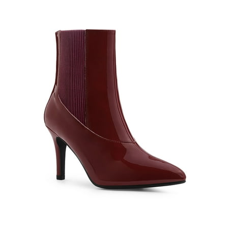 

Allegra K Pointed Toe Zip Patent Leather Stiletto High Heels Ankle Boots for Women