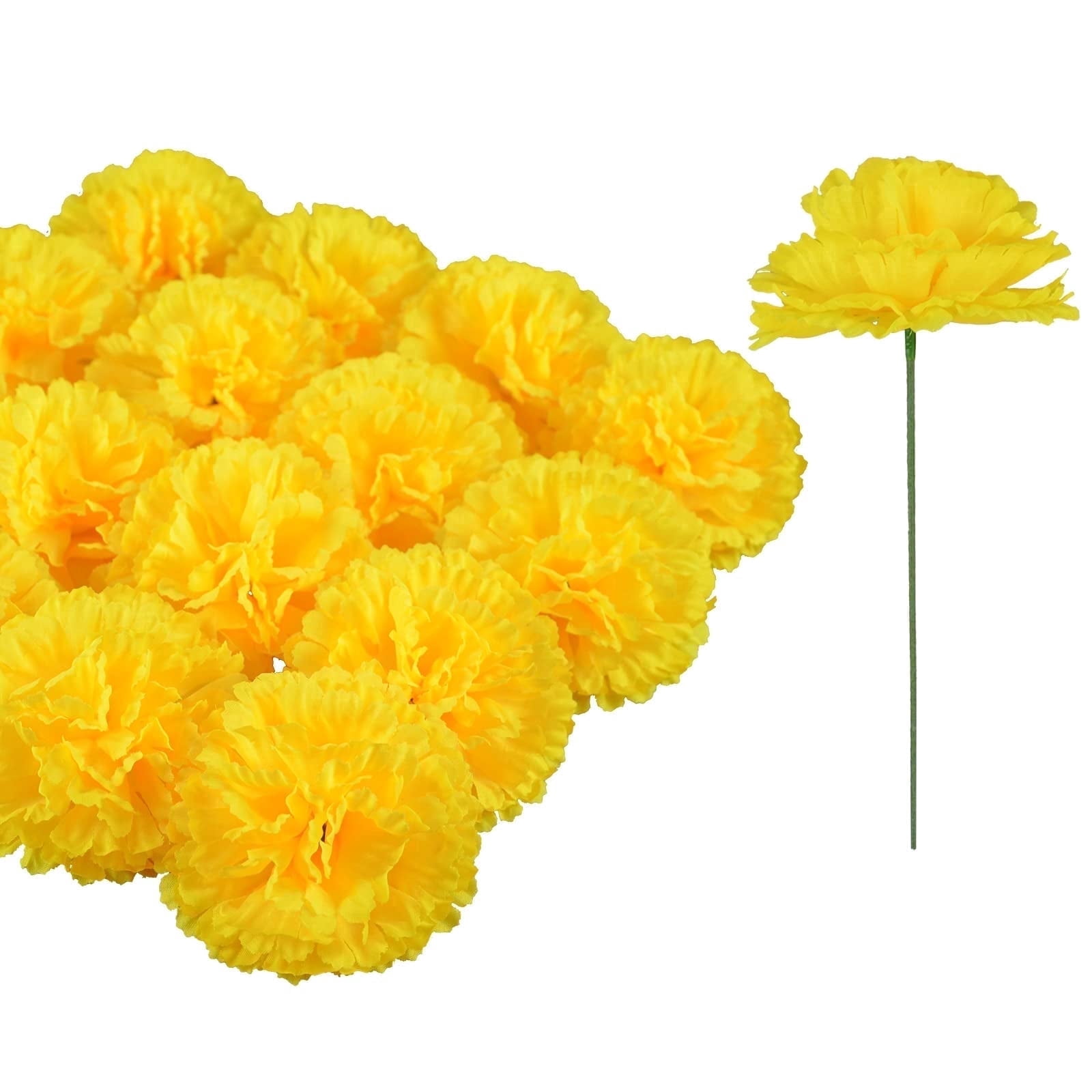 50 Pieces Yellow Artificial Carnations for Room Decor, Mother's Day Gift, Wedding