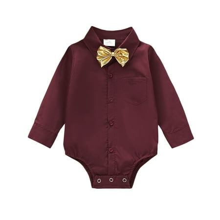 

KIMI BEAR Newborn Boys Romper 6 Months Newborn Boy Autumn Winter Bodysuit 9 Months Newborn Boy Casual Bow Tie Long Sleeve Shirt Jumpsuit Red