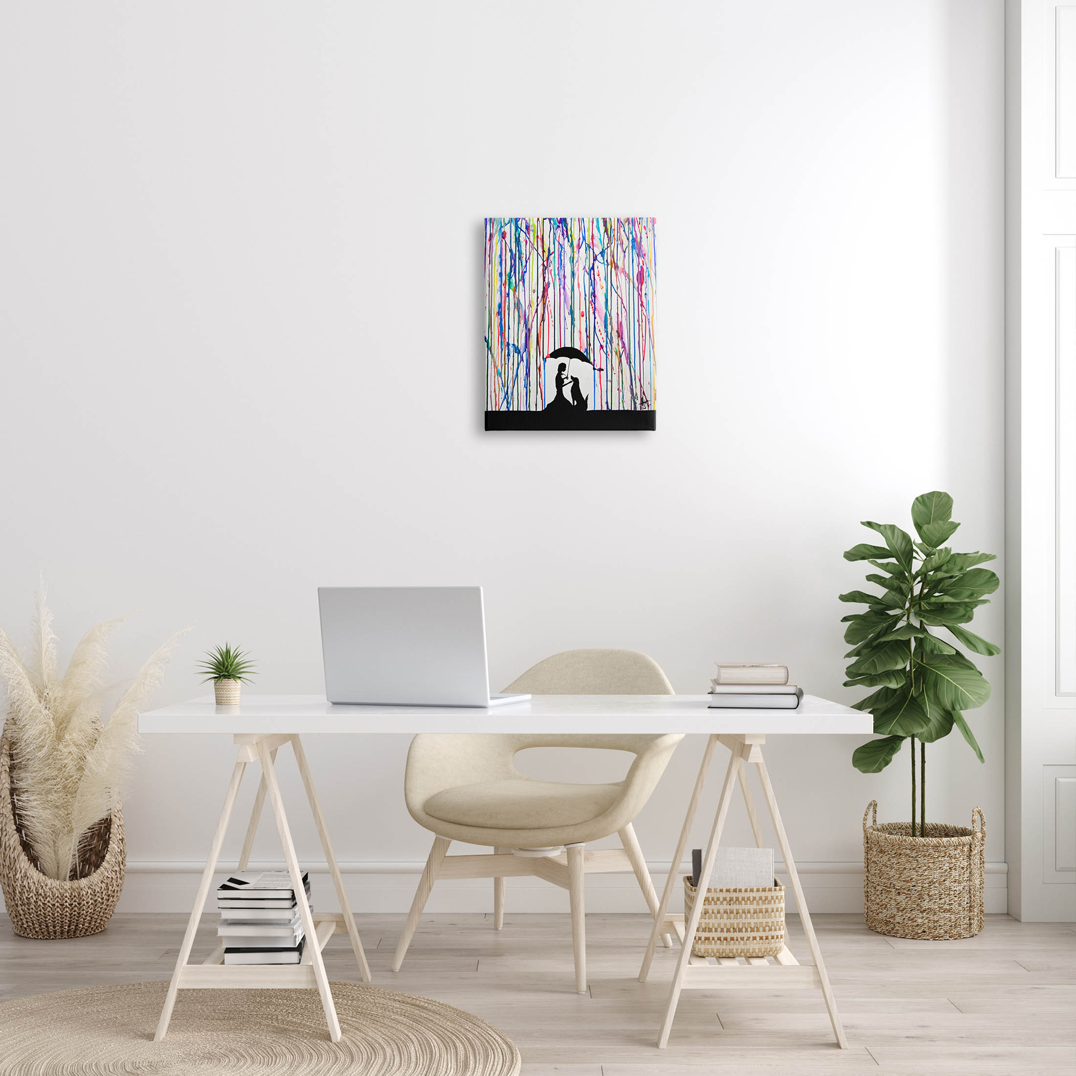 Modern Vivid Drip Silhouette Couple Abstract Graphic Art Gallery Wrapped Canvas Print Wall Art