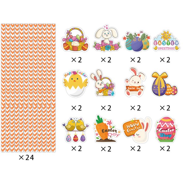 WIFKLSIIPG 24PC Easter Themed Party Straw Set Easter Straw Decorations Celebrating Easter for Easter Party(Orange)