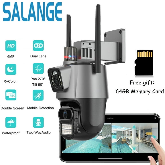 Salange 6MP Outdoor Wired Security Camera with Base Station, Spotlight, Expandable Local Storage, Double Lens, Waterproof PIR Detection, Home Surveillance System Camera