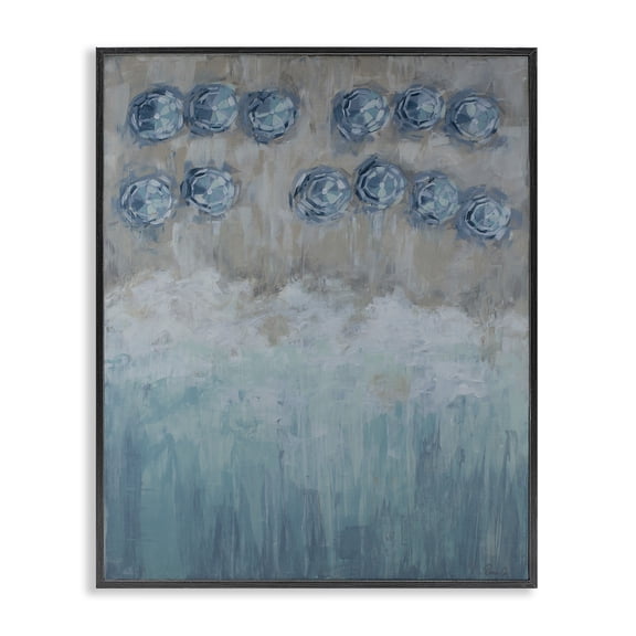 Stupell Industries Contemporary Abstract Blue Umbrella Ocean Coast Rustic Beach Black Framed Giclee Art, 11 x 14, by Reesa Qualia