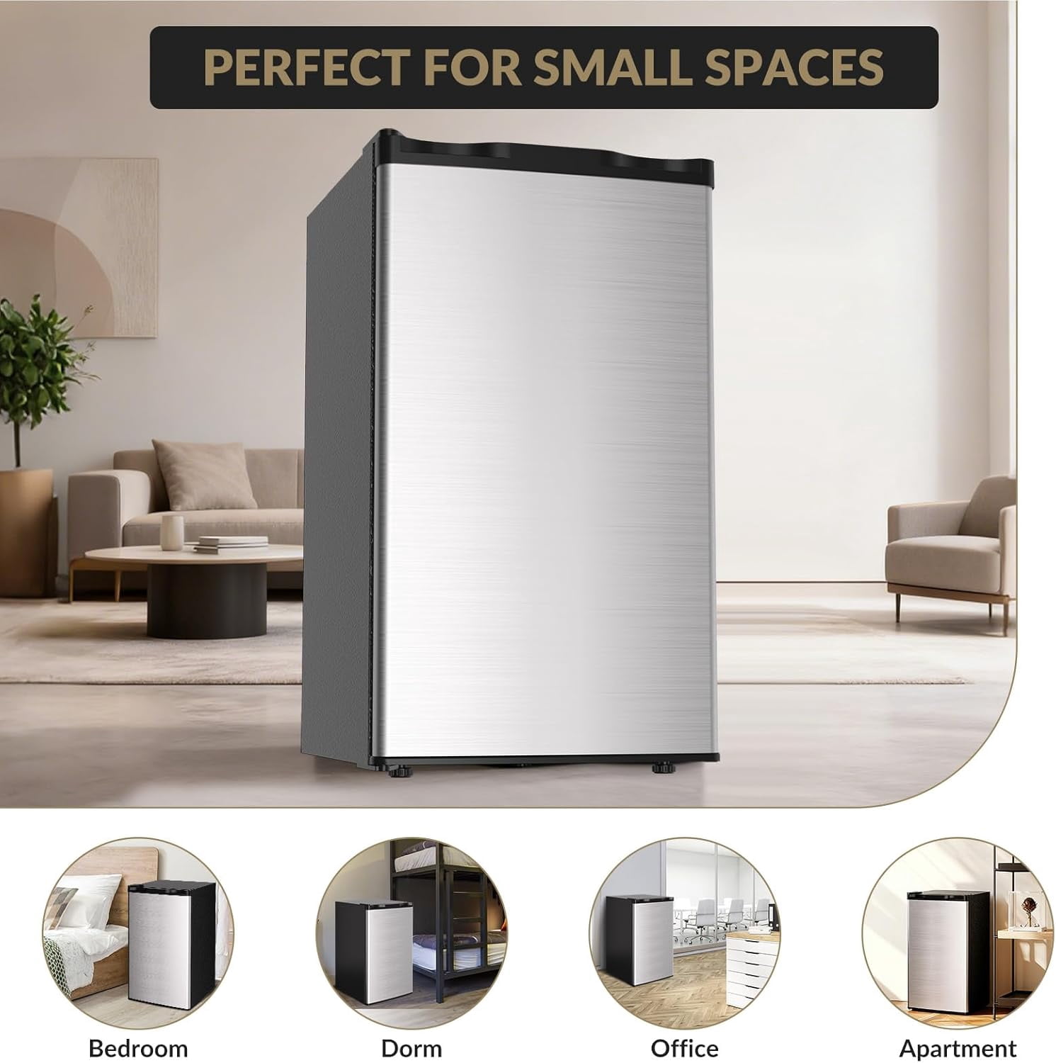 YUSAZENS Mini Fridge with Freezer, Compact Refrigerator with Adjustable Thermostat, Removable Glass Shelves and Reversible Door, Ideal for Bedroom, Dorm and Office