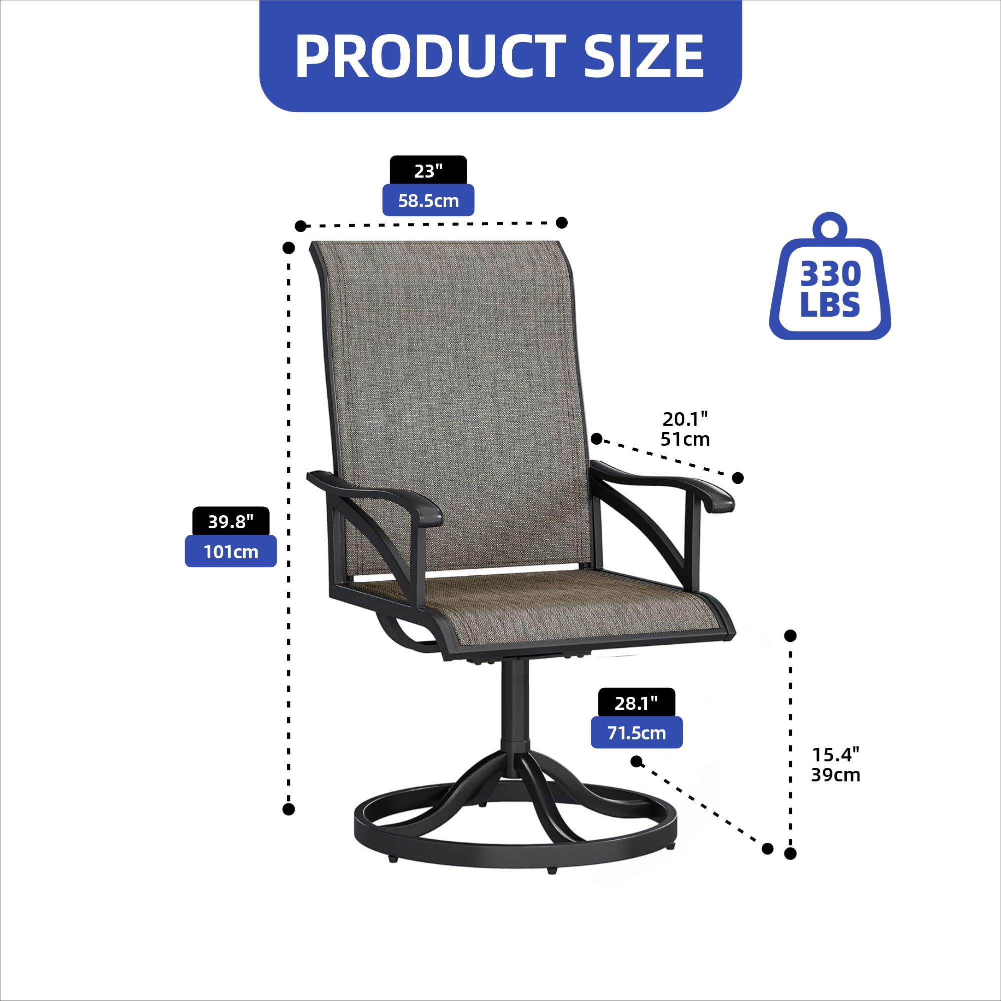 Uforic 4 pcs 360° Swivel Chairs, Outdoor Dining Chairs, Set of 4 Dining Chairs, Ideal for Patio, Garden, Backyard, and Porch, All-weather Material, Breathable Textilene Fabric, Brown