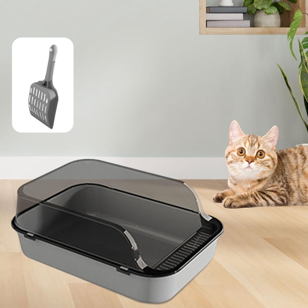 Caja de arena para gatos Fernando parte abierta duradera a prueba de salpicaduras gris