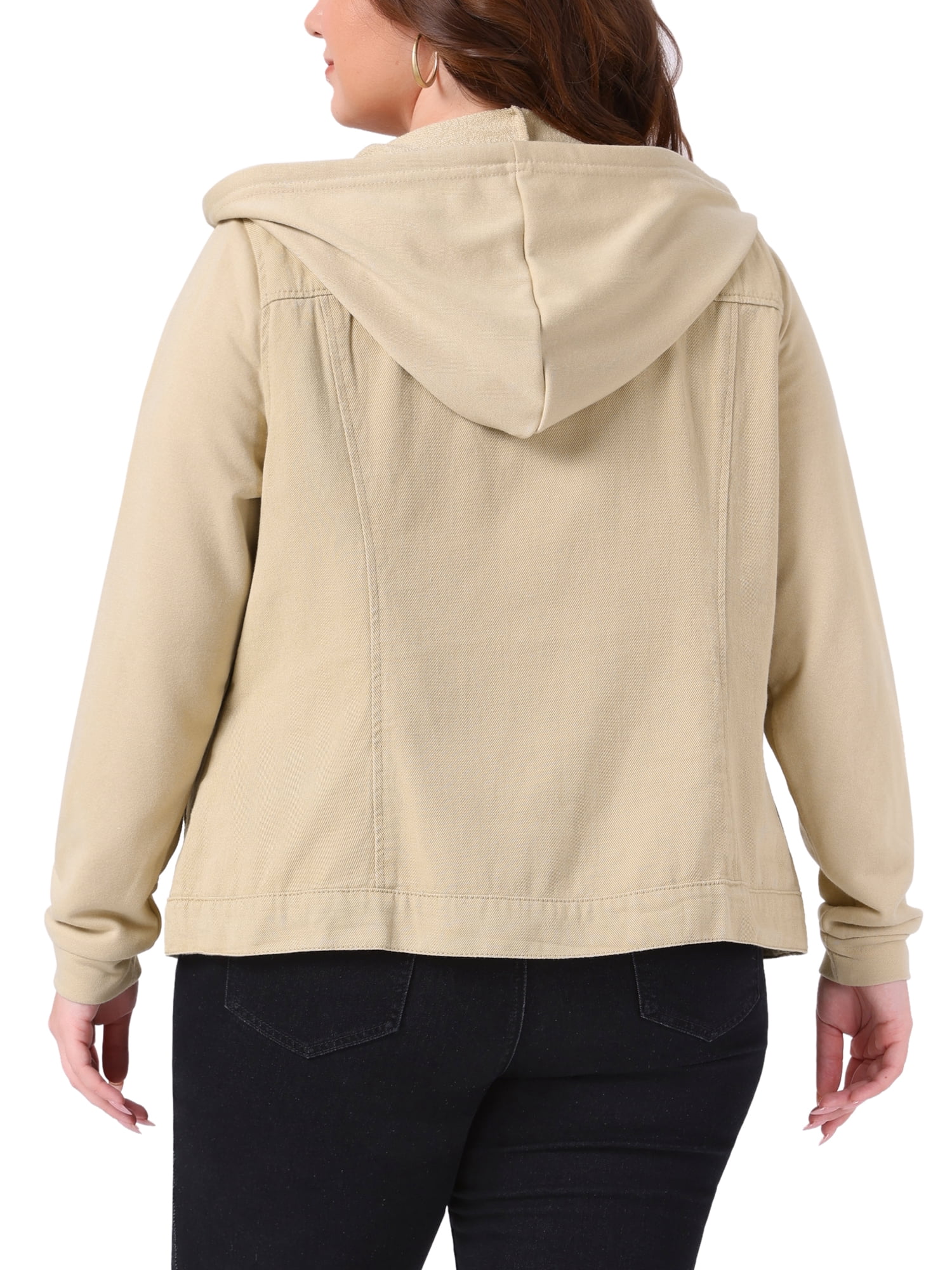 DARING DIVA Women's Plus Size Hood Long Sleeve Hoodie Jean Jacket 1X Khaki