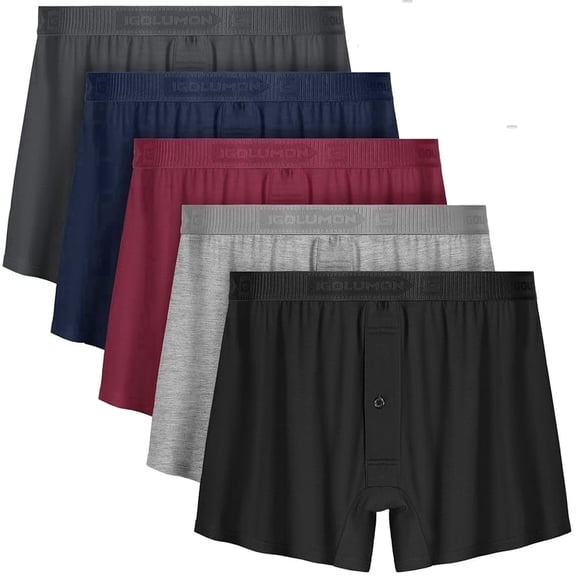 5 Pack Mens Underwear Boxer Shorts for Men Bamboo Rayon Boxers Classic Relaxed Fit Boxer Shorts with Button Fly